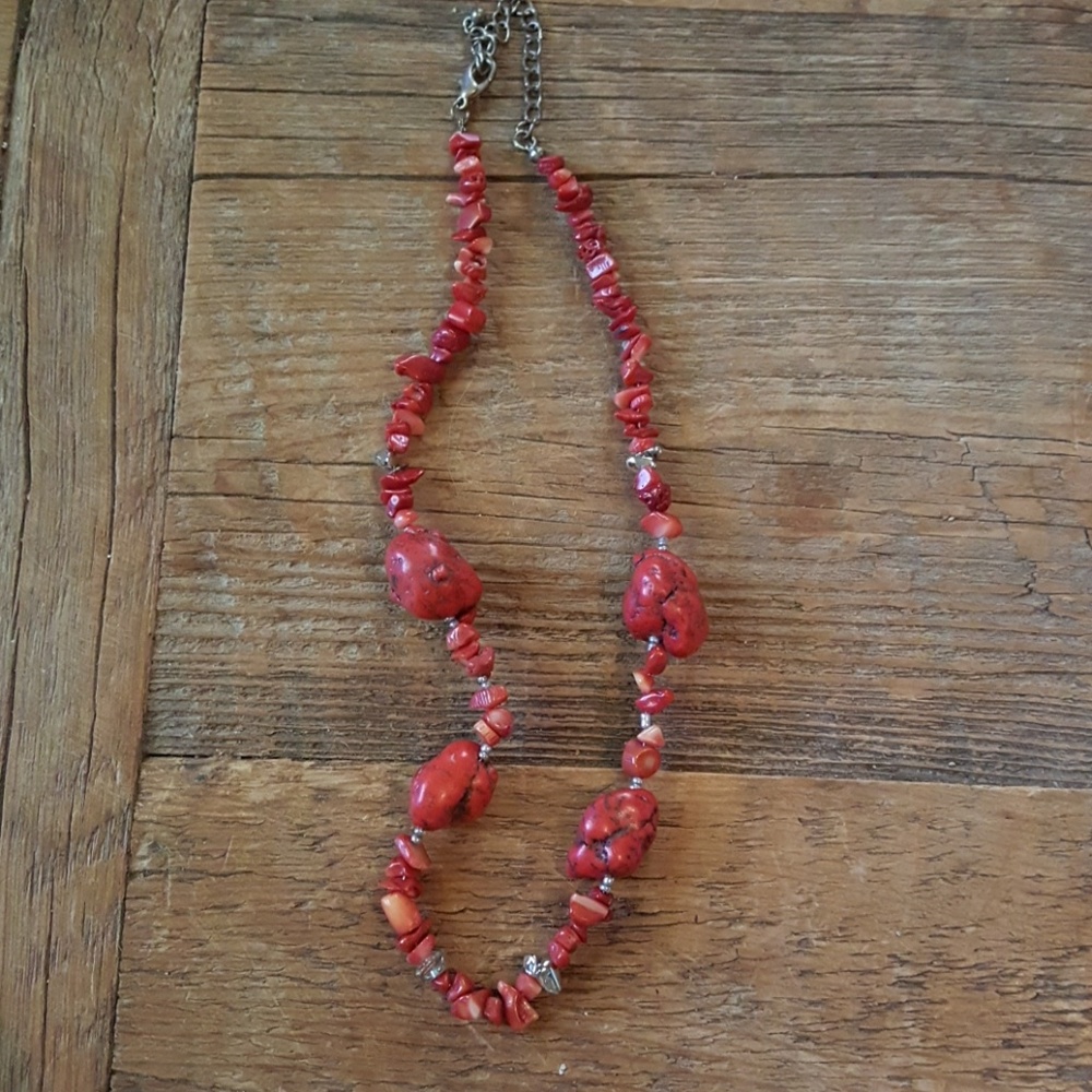Red coral turquoise necklace